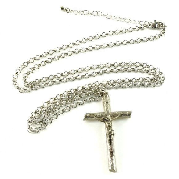 Crucifix Necklace Chunky Log Cross Pendant Religious Christian Jewelry - Picture 2 of 3